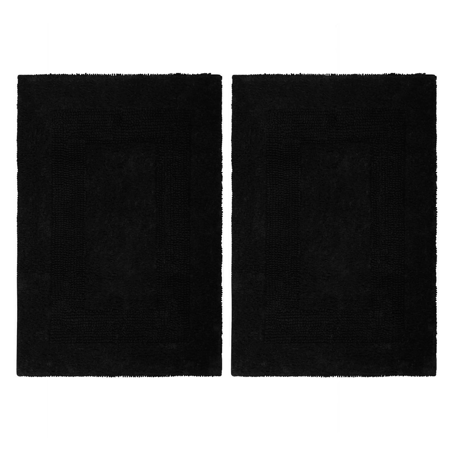 PLUSH PALACE 2-Piece Luxe Bath Mats - Reversible Pure Cotton - 17x24 Black