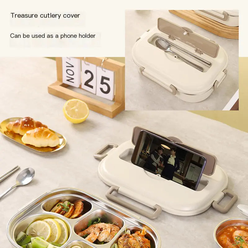 Stainless Steel Sealed Bento Box with Five Compartments