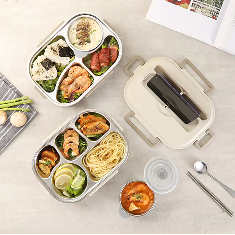 Stainless Steel Sealed Bento Box with Five Compartments