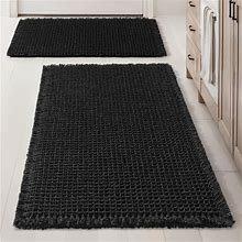 PLUSH PALACE 2-Piece Luxe Bath Mats - Reversible Pure Cotton - 17x24 Black