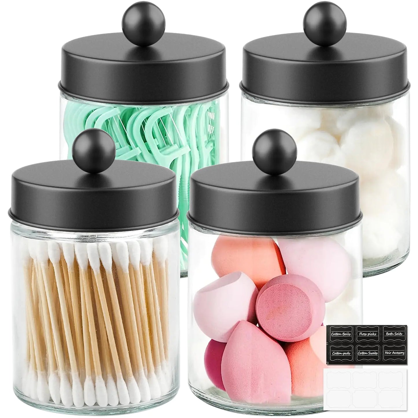 GlamGlass 4-Pack Black Bathroom Organizers